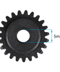 Close-up of Beefed Up Hardened Steel Pinion Gear Set 32P for RC Cars with 5mm shaft compatibility, showing gear teeth details.