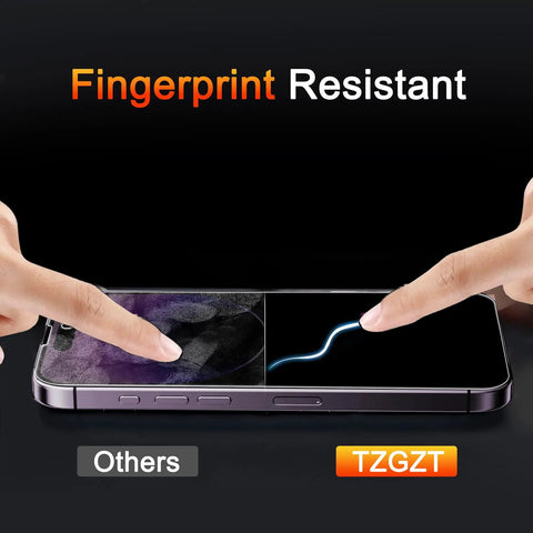 Comparison of fingerprint resistance on Peep Proof Privacy Screen Protector For iPhone 14 Pro Max with anti-spy shield