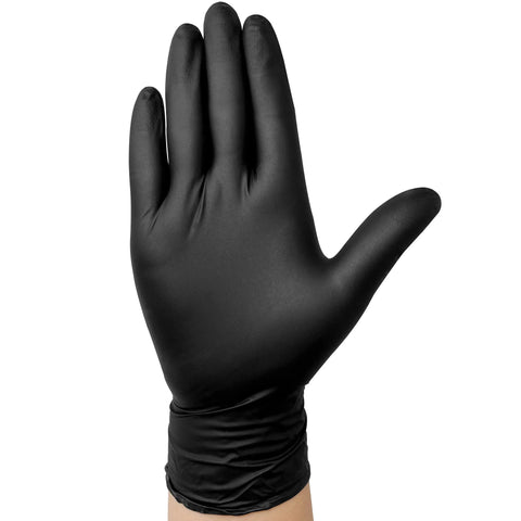 TitanFlex black nitrile disposable exam glove, size Large, worn on hand