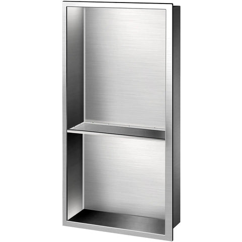 304 Stainless Steel Shower Niche 12 By 24 By 4 Inches Wall Inset Recessed Shelf featuring spacious two-tier design