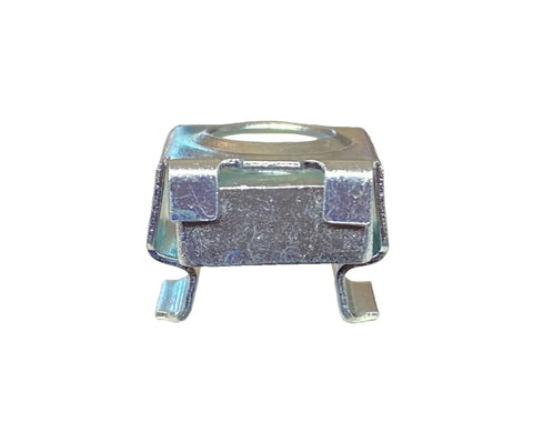 Close-up of a 12-24 zinc cage nut, part of the Killer Grip 12-24 Zinc Cage Nuts And Phillips Truss Head Screws Pro Grade Hardware Bundle.