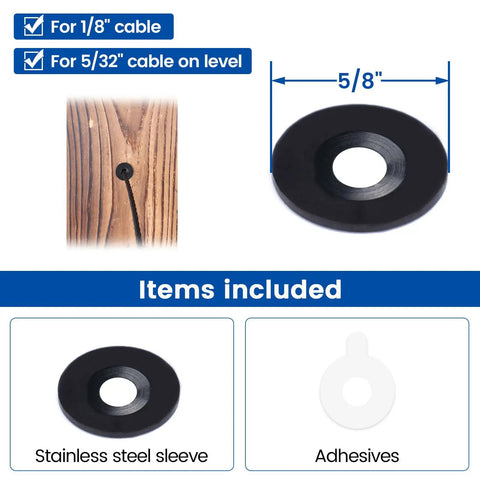 Cable Railing Adhesive Sleeves For One Eighth And Five Thirty Two Inch Wire Rope Stainless Steel Grommet Protectors 20 Pack
