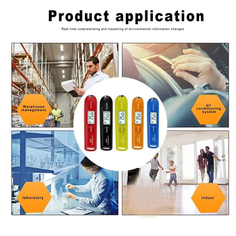 Grab And Go Pocket Sized Infrared Thermometer With Contactless Reading Handheld Temperature Pen LCD Display Surface Temp Reader For Cooking HVAC Automotive And Industrial Use Range Minus 50C To 220C shown in various applications.