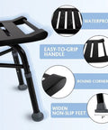 Shower Bench Bamboo Shower Chair Inside Shower With Handles Height Adjustable Bath Stool For Adults Seniors And Disabled Waterproof Non Slip Spa Chair Black No Fuss Assembly with easy-to-grip handle and wide non-slip feet.