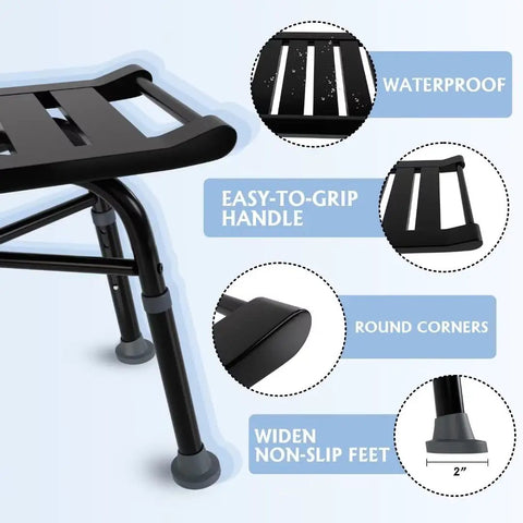 Shower Bench Bamboo Shower Chair Inside Shower With Handles Height Adjustable Bath Stool For Adults Seniors And Disabled Waterproof Non Slip Spa Chair Black No Fuss Assembly with easy-to-grip handle and wide non-slip feet.