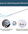 Rock Solid Aluminum Pool Safety Hook With 3.3 Foot Telescopic Pole For Emergency Drowning Rescue and wall cleaning, detailed view of durable aluminum hook.