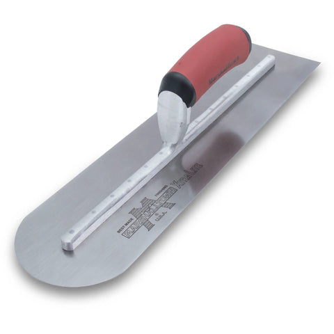 Rounded Front Finishing Trowel With Dual Edge Design For Smooth Concrete, 16 x 4 Inch Steel Blade, Pro Grade Performance, grip detail