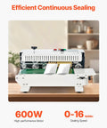 Heavy Duty Continuous Bag Sealer Machine for Plastic Bags, horizontal band sealer with digital temperature control, white