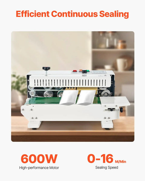 Heavy Duty Continuous Bag Sealer Machine for Plastic Bags, horizontal band sealer with digital temperature control, white