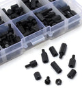 Black Nylon Hex Nut And Standoff Spacer Kit M3 Size, High Temp Resistant, Non Conductive Plastic Fasteners For Electronics, 300 Pieces, Insulation Ready, Easy Install For DIY Projects And Pro Builds. M3 black nylon standoffs and nuts in organizer box