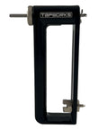 TapWorks adjustable sheet metal hole cutter, 2–12 in range, black metal frame, side view