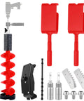 6 Inch Floating Rotating Ice Fishing Auger Drill Bit With 2 Ice Anchor Drill Adapters And 2 Blades Nylon Attachment Built For Quick Cutting And Easy Ice Fishing Setup Beefy Outdoor Gear, showing auger bit, adapters, and blades.