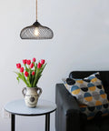 Plug In Pendant Light With Dimmable Switch And 16ft Hemp Rope Cord Black Lampshade Hanging Lights over table with tulips