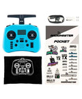 Pocket ELRS Remote Controller With Portable Hall Gimbal EdgeTX 2.10.5 Transmitter With LED Light, accessories, and stickers.
