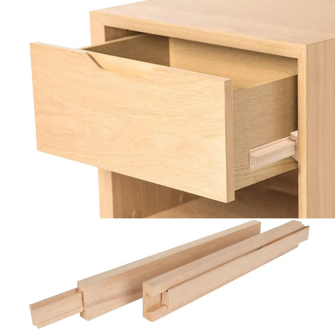 Open drawer showing Six Piece 15.7 Inch Wooden Drawer Slides Bottom Mount Set Classic Traditional Center Guide Track With Smooth Glides Replacement Reinforcement Part For Drawers Cabinets And Dressers
