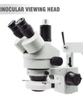 Pro Grade Trinocular Stereo Zoom Microscope With Three Point Five To Ninety Times Magnification Ten Times Widefield Eyepieces Zoom Objective, trinocular viewing head on boom stand