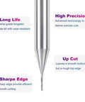 SpeTool carbide upcut router bit, 1/32 in diameter, 1/4 in shank, spiral end mill for wood engraving.