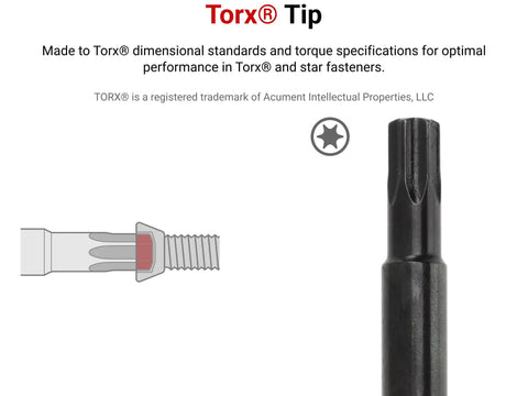 Torx T20 High-Torque Screwdriver with Three-Sided Handle Tip Detail, Premium Alloy Steel, Chrome-Plated for Rust Resistance, Made in USA.