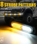 White Amber 12 LED Emergency Strobe Light Kit with Ultra Thin Flush Mount Side Marker for Off Road Vehicles shown lit