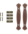 Six Retro Style Leather Furniture Pull Handles Set 6.3 Inch Length for Drawers Cabinets and PU Suitcases Brown Includes 12 Mounting Screws
