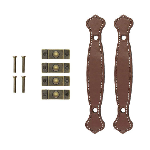 Six Retro Style Leather Furniture Pull Handles Set 6.3 Inch Length for Drawers Cabinets and PU Suitcases Brown Includes 12 Mounting Screws