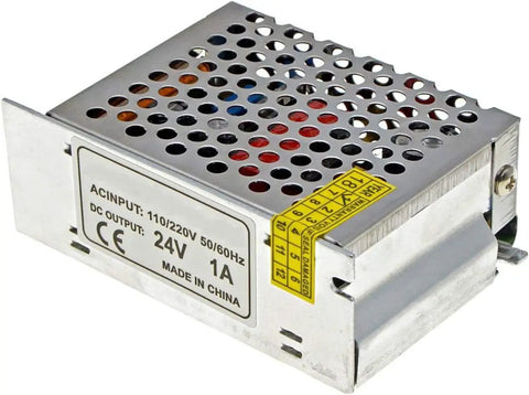 Universal 24V DC LED Strip Power Supply Adapter From 110V To 240V AC To 24V 1A 25W Switching Mode Converter shown in aluminum