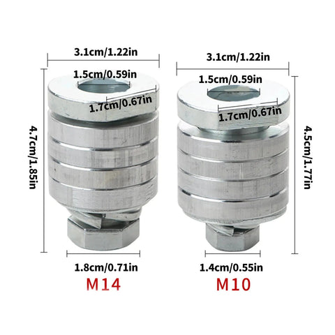 Sweet Heavy Duty Angle Grinder To Wall Groove Cutter Adapter M10 Thread Mount for 4 and 6 inch grinders with measurements.