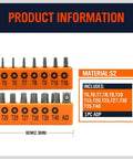 Rugged 14 Piece Tamper Resistant Torx Bit Set In S2 Alloy Steel T5 To T40 Security Star Bits with orange storage sleeve