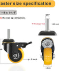 Caster size specifications for Heavy Duty 3 Inch Swivel Caster Wheels With Standard 3/8 Threaded Stem Set Of 4, orange wheels.