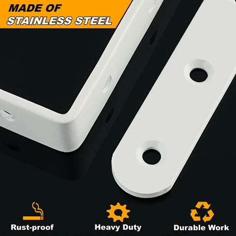 Heavy Duty White Floating Shelf Brackets 4 Pack L Brackets For Wall Mounted Storage Hella Sturdy Stainless Steel Build Rust Resistant close-up.