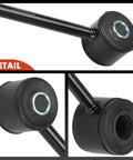 Close-up of heavy-duty rear sway bar links for Ford Mustang 2007-2014 showing bushings and metal connectors, heavy duty stabilizer kit.