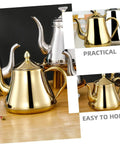 Top Shelf Stainless Steel Kettle With Extended Spout For Smooth Pours Heat Resistant Bottom Works Great On Gas Stove And Induction Cooker Go To Coffee Gear in gold color with lid.
