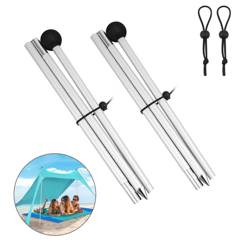 Two Pack Aluminum Beach Tent Poles For Canopy Replacement Foldable Camping And Hiking Poles Universal Fit 6.6 Feet Total Length
