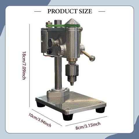Compact Mini Drill Press For Benchtop Use Portable Clamp Holder, 18cm high, aluminum for jewelry making and small repairs.