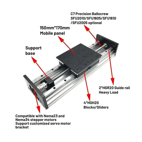 Image of Shop Grade Heavy Duty Linear Stage With Dual Guide Rails And Precision Ball Screw Drive, showcasing mobile panel and support base.