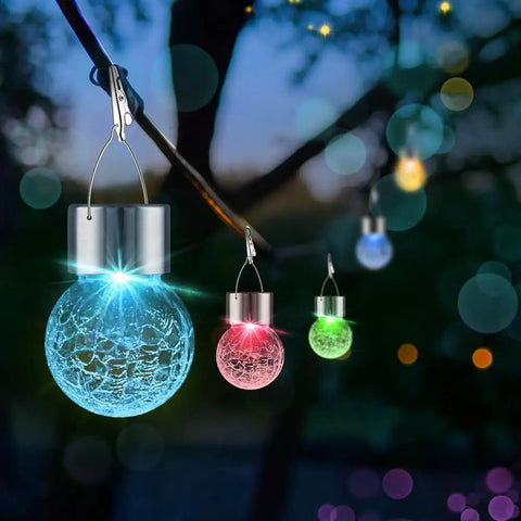 12 Pack Hanging Solar Cracked Glass Globe Lights Outdoor Waterproof Lanterns With Handle Clip No Wiring Easy Install
