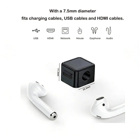 Magnetic Cable Organizer Kit 10 Pack For Desk Home And Office Must Have Adhesive Cable Clips Wire Keeper 7.5mm shown with earbuds