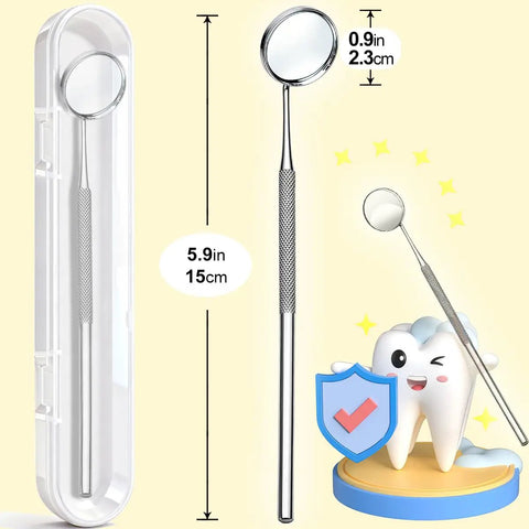 Durable Stainless Steel Dental Mirror For At Home Teeth Cleaning And Mouth Inspection With Storage Box, curved head displayed