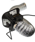 Back view of Pro Grade Fume Extractor And Smoke Absorber with exhaust hose and built in light activated carbon filtration, black unit.