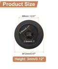 Top view of 108 Pieces Plastic Screw Cap Covers For 7 To 8mm Flat Phillips Screws 12mm Outer Diameter 8mm Inner Diameter 3mm Height Black Decorative Hole Plugs PP Material with measurements.