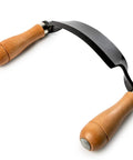 Pro Grade 10 Inch Curved Draw Knife Heavy Duty Woodworking Shaving Tool showing wooden ergonomic handles and sharp carbon steel blade.