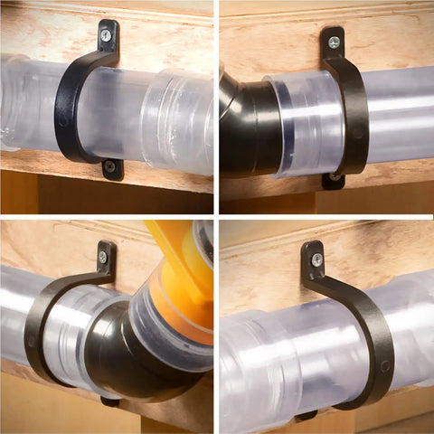 2-1/2 Inch Hose And Pipe Hangers 5 Pack Black For Wall Mounts organizing vacuum hoses in a garage with durable ABS plastic