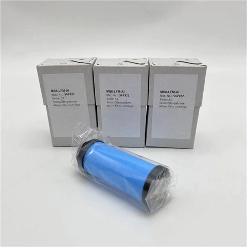 Top Notch One Piece Pneumatic Air Filter Component Model Ms6 Lfm Ai 547922 with blue micro-filter cartridge and packaging.