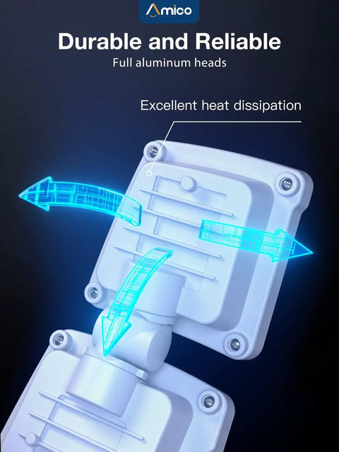 Three Head LED Motion Sensor Security Light With 40W And 4000 Lumens aluminum heads showing heat dissipation