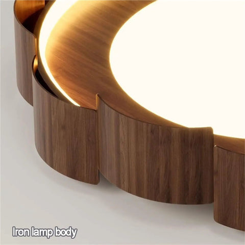 Top Shelf Wood Grain Led Ceiling Light Fixture, Solid Flush Mount with wood grain body and soft illumination for modern decor.
