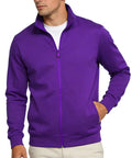Mens Purple Full Zip Sweatshirt With Stand Collar No Hood Plush Fleece Lining Zip Up Cardigan Style Jacket With Pockets For Casual Daily Wear Active Golf Work Or Business XL