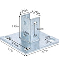 4 Piece Strut Post Bases for 1-5/8 Inch Square Single Channel U Shape Floor Mount With 4 Slotted Holes, 5.7 by 5.7 Inch Galvanized Carbon Steel