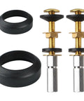 Easy Install Toilet Tank To Bowl Bolt And Gasket Kit With Extra Long Nuts For 2 In And 3 In Flush Valve Openings, seal replacement set with stainless steel bolts, shown with gaskets and nuts