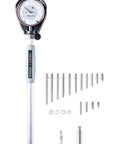 Accusize dial bore gauge set with 1.4-6 in range and 0.0001 in graduation; includes silver rods and black dial head