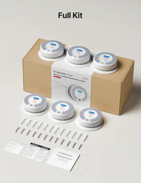 Killer Combo Wireless Photoelectric Smoke And CO Detector 6 Pack Bundle With Seamless Interconnected Alerts full kit with detectors and accessories.